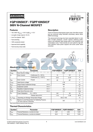 FQP10N50CF datasheet - 500V N-Channel MOSFET