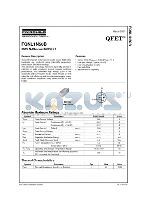 FQNL1N50B datasheet - 500V N-Channel MOSFET