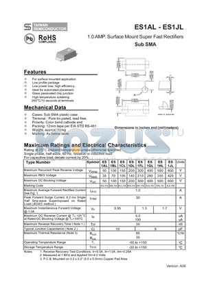 ES1BL datasheet - 1.0 AMP. Surface Mount Super Fast Rectifiers