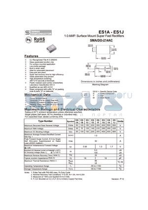 ES1C datasheet - 1.0 AMP. Surface Mount Super Fast Rectifiers