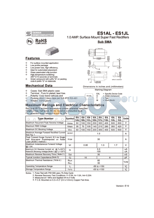 ES1CL datasheet - 1.0 AMP. Surface Mount Super Fast Rectifiers