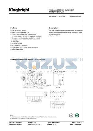 DC56-51EWA datasheet - 14.22mm (0.56INCH) DUAL DIGIT NUMERIC DISPLAY