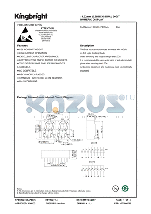 DC56-51PBWA-A datasheet - 14.22mm (0.56INCH) DUAL DIGIT NUMERIC DISPLAY