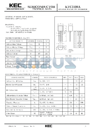 C3198 datasheet - EPITAXIAL PLANAR NPN TRANSISTOR (GENERAL PURPOSE, SWITCHING)