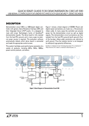 DC590A-1 datasheet - QUICK START GUIDE FOR DEMONSTRATION CIRCUIT 590 USB SERIAL CONTROLLER FOR LINEAR TECHNOLOGY QUICKEVAL-TM DEMO BOARDS