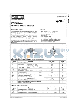 FQP17N08L datasheet - 80V LOGIC N-Channel MOSFET