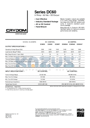 DC60S7 datasheet - 3-7Amp  60 Vdc  DC Output