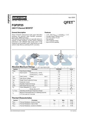 FQP2P25 datasheet - 250V P-Channel MOSFET