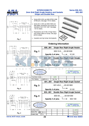 830-10-001-20-001000 datasheet - INTERCONNECTS 2mm Grid Right Angle Headers and Sockets Single and Double Row