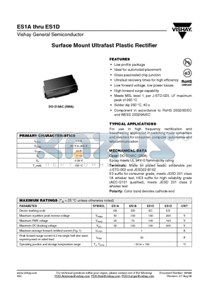 ES1DHE3/5AT datasheet - Surface Mount Ultrafast Plastic Rectifier