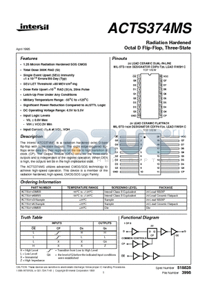 ACTS374D datasheet - Radiation Hardened Octal D Flip-Flop, Three-State