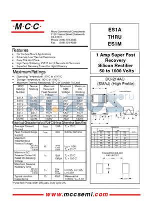 ES1G datasheet - 1 Amp Super Fast Recovery Silicon Rectifier 50 to 1000 Volts