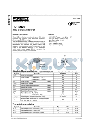 FQP5N20 datasheet - 200V N-Channel MOSFET