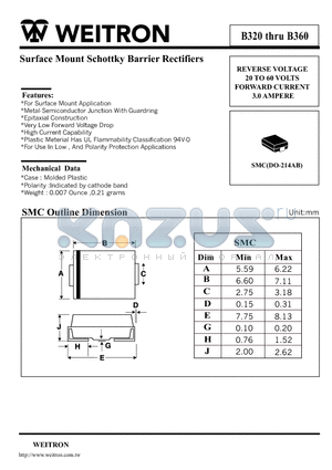 B350 datasheet - Surface Mount Schottky Barrier Rectifiers