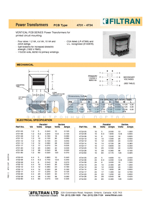4731-10 datasheet - Power Transformers PCB Type
