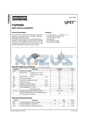 FQP6N60 datasheet - 600V N-Channel MOSFET