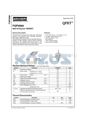 FQP5N90 datasheet - 900V N-Channel MOSFET