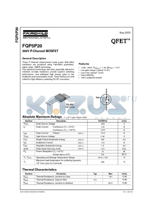 FQP5P20 datasheet - 200V P-Channel MOSFET