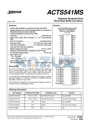 ACTS541D datasheet - Radiation Hardened Octal Three-State Buffer/Line Driver