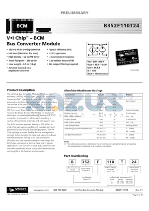 B352F110M24 datasheet - VI Chip - BCM Bus Converter Module