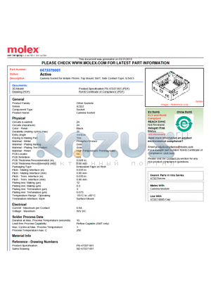 473370001 datasheet - Camera Socket for Mobile Phone, Top Mount, SMT, Side Contact Type, 8.5x8.5