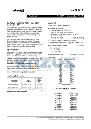 ACTS541KTR-02 datasheet - Radiation Hardened Octal Three-State Buffer/Line Driver