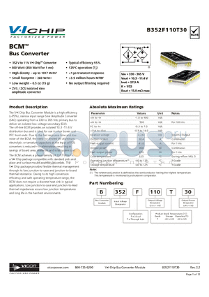 B352T110T30 datasheet - BCM Bus Converter