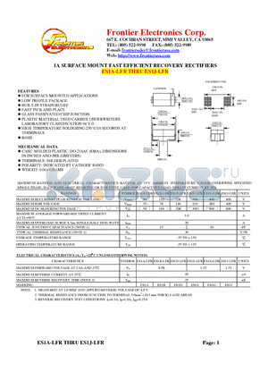 ES1J-LFR datasheet - 1A SURFACE MOUNT FAST EFFICIENT RECOVERY RECTIFIERS