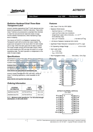 ACTS573DTR-02 datasheet - Radiation Hardened Octal Three-State Transparent Latch