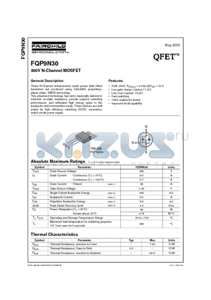 FQP9N30 datasheet - 300V N-Channel MOSFET
