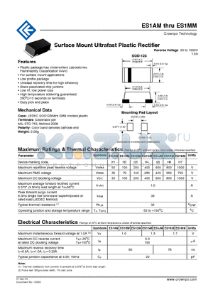 ES1KM datasheet - Surface Mount Ultrafast Plastic Rectifier