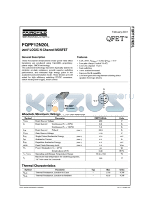 FQPF12N20L datasheet - 200V LOGIC N-Channel MOSFET