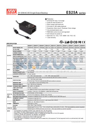 ES25A05-050 datasheet - 20~25WAC-DC Single Output Desktop