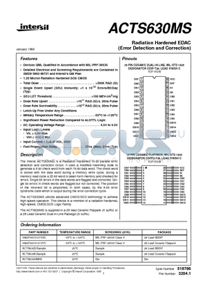 ACTS630MS datasheet - Radiation Hardened EDAC (Error Detection and Correction)