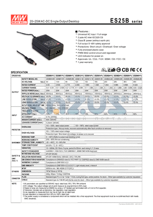 ES25B05-P1J datasheet - 20~25WAC-DC Single Output Desktop