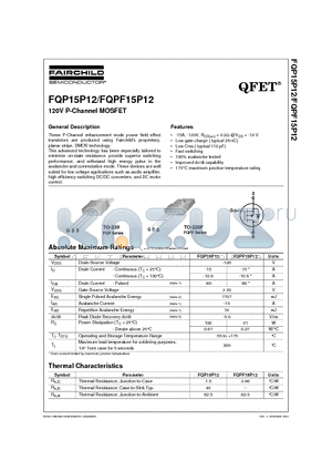 FQPF15P12 datasheet - 120V P-Channel MOSFET