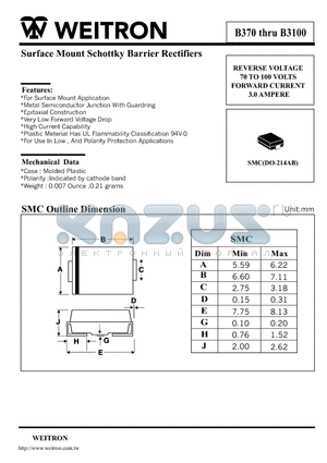 B370 datasheet - Surface Mount Schottky Barrier Rectifiers