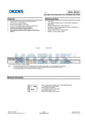 B370_10 datasheet - 3.0A HIGH VOLTAGE SCHOTTKY BARRIER RECTIFIER