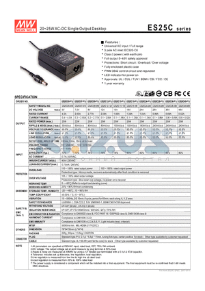 ES25C05-050 datasheet - 20~25WAC-DC Single Output Desktop