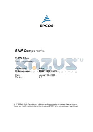 B3713_1 datasheet - SAW filter Short range devices