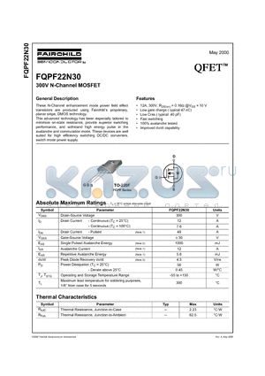FQPF22N30 datasheet - 300V N-Channel MOSFET