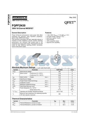 FQPF2N30 datasheet - 300V N-Channel MOSFET