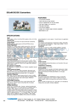 DCD40_DS datasheet - DCD models: 24 Vdc, 18-32 Vdc; DCG models: 48 Vdc, 36-72 Vdc