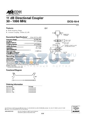 DCG-10-4N datasheet - 11 dB Directional Coupler 30 - 1000 MHz