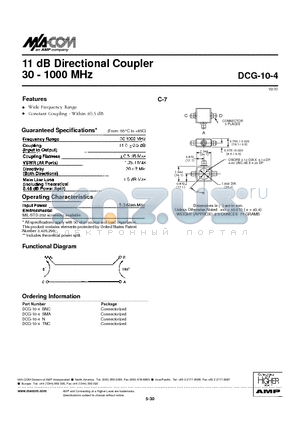 DCG-10-4SMA datasheet - 11 dB Directional Coupler 30 - 1000 MHz