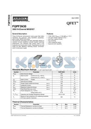 FQPF3N30 datasheet - 300V N-Channel MOSFET