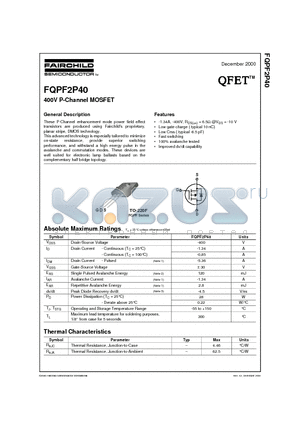 FQPF2P40 datasheet - 400V P-Channel MOSFET