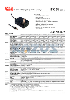 ES25U09-090 datasheet - 20~25WAC-DC Single Output Wall-mounted type