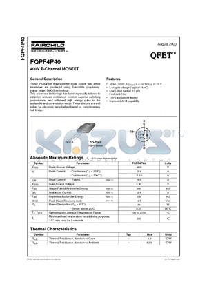 FQPF4P40 datasheet - 400V P-Channel MOSFET