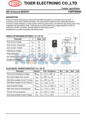 FQPF50N06 datasheet - 60V N-Channel MOSFET